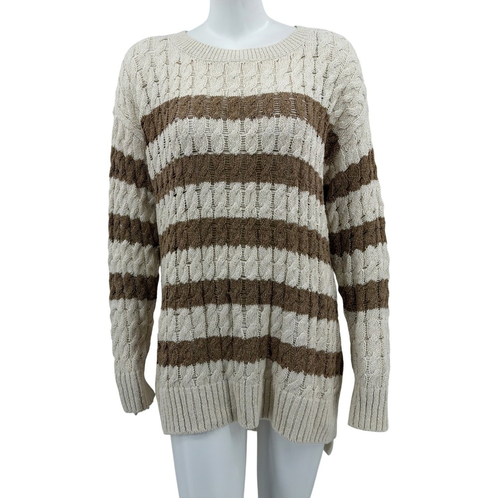 Pilcro Anthropologie Sweater Womens Medium Neutral Cable Knit Striped Cozy Fall